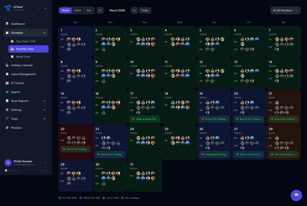 Manage Roster — Monthly Schedule View