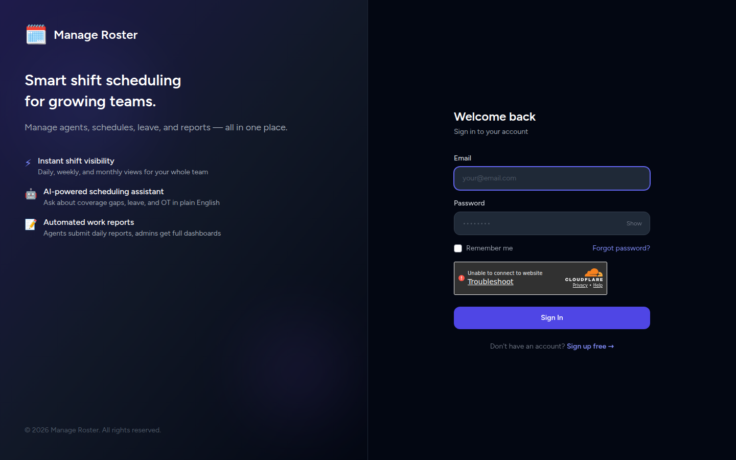 Manage Roster workspace dashboard after onboarding