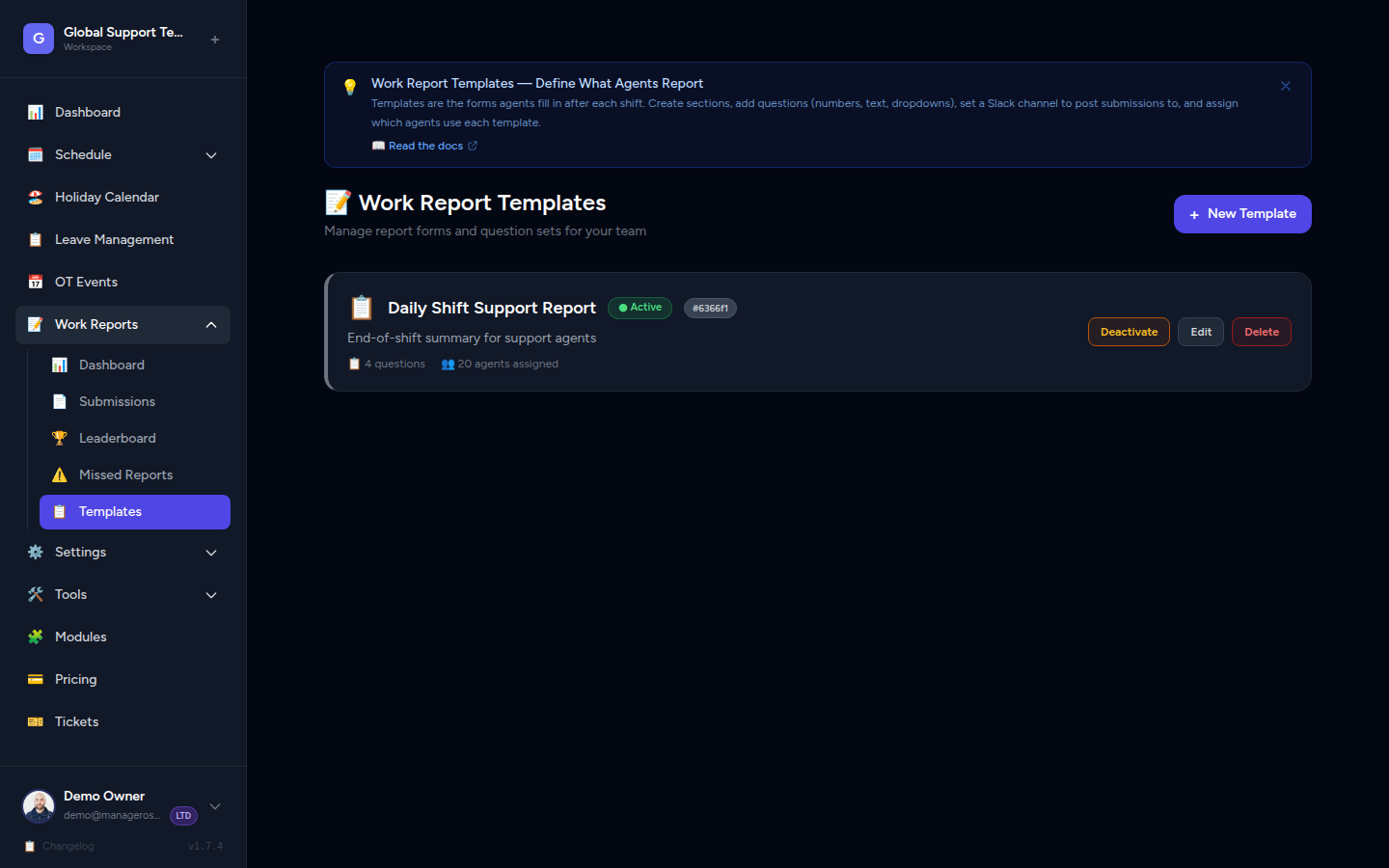 Work Reports Admin β Templates