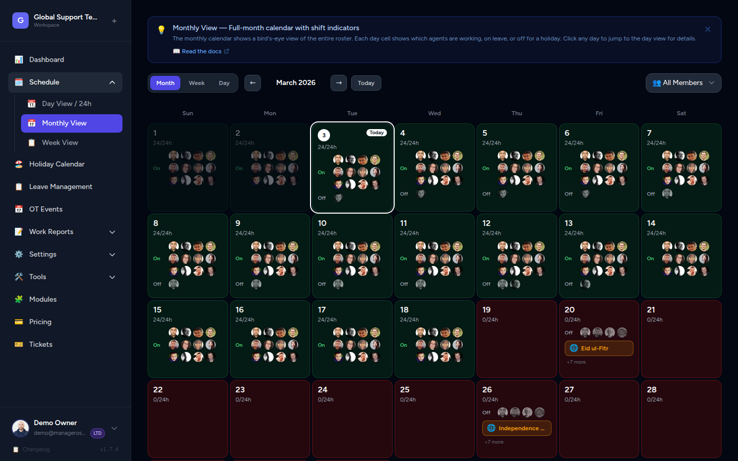 Monthly schedule calendar